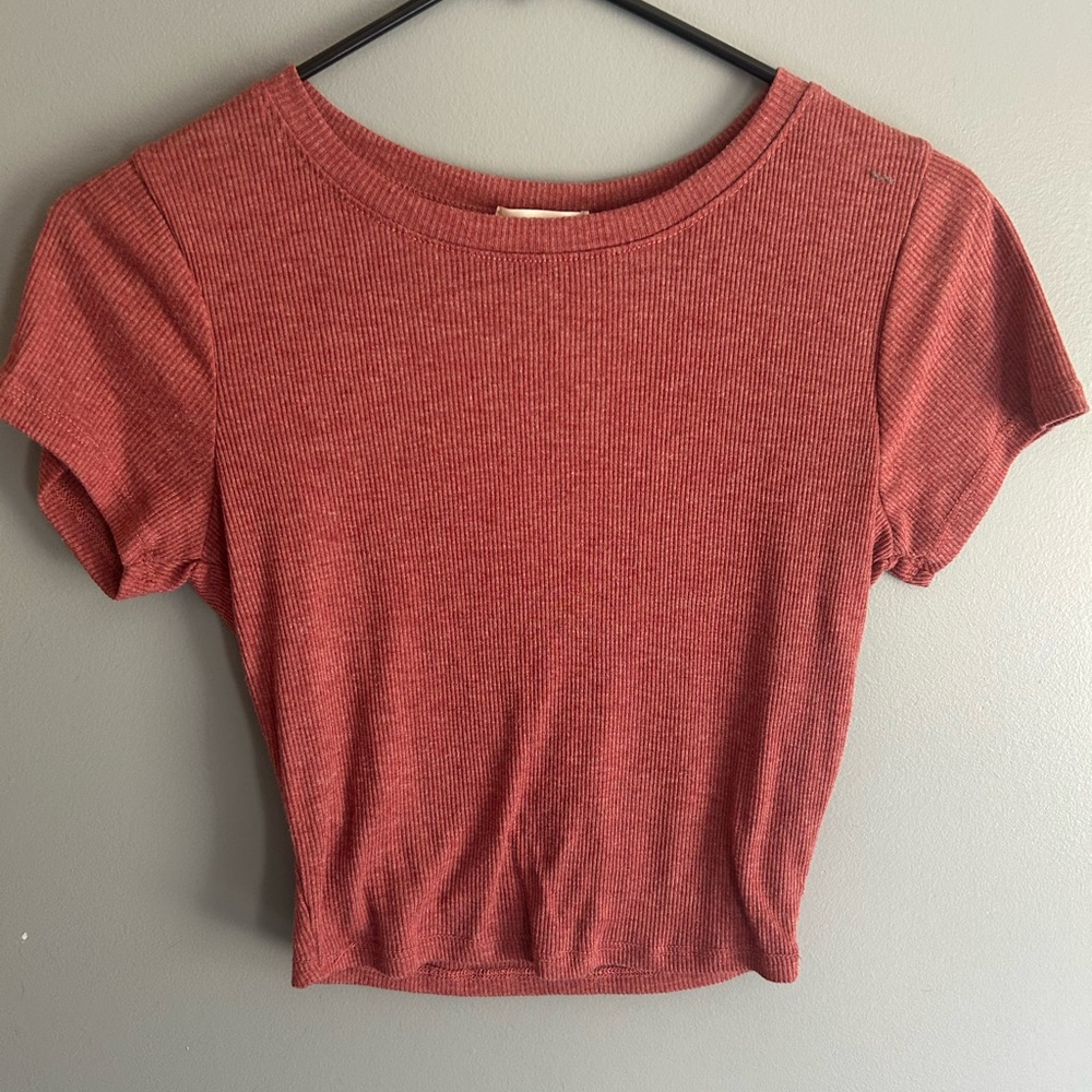 Women’s Short Sleeve Ribbed Crop Top - Rust Pink